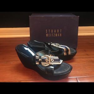Stuart Weitzman Belted Ocean Aniline Wedge